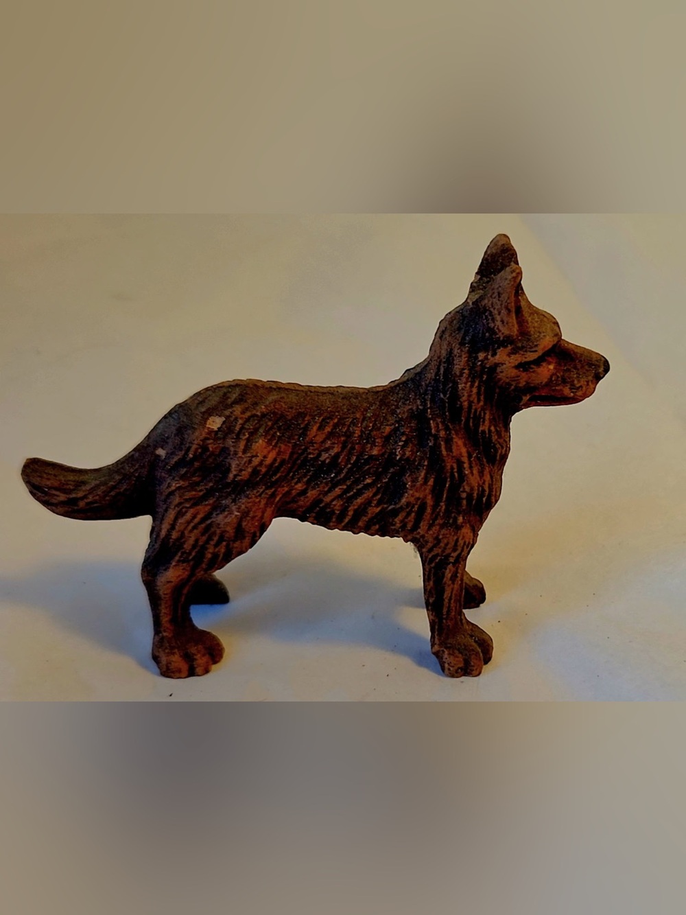 Vintage Wooden Carved German Shepherd Style Dog Brown Figurine